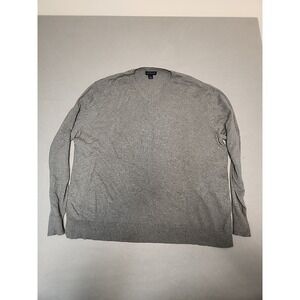Lands' End Men's Cashmere Sweater X-L (46-48) Grey Pullover Long Sleeve v neck
